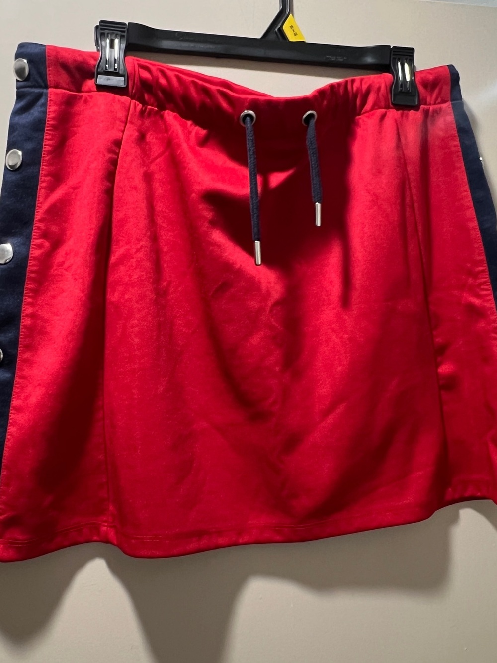 Top Shop Red Drawstring Athletic Skirt with Navy Side Trim